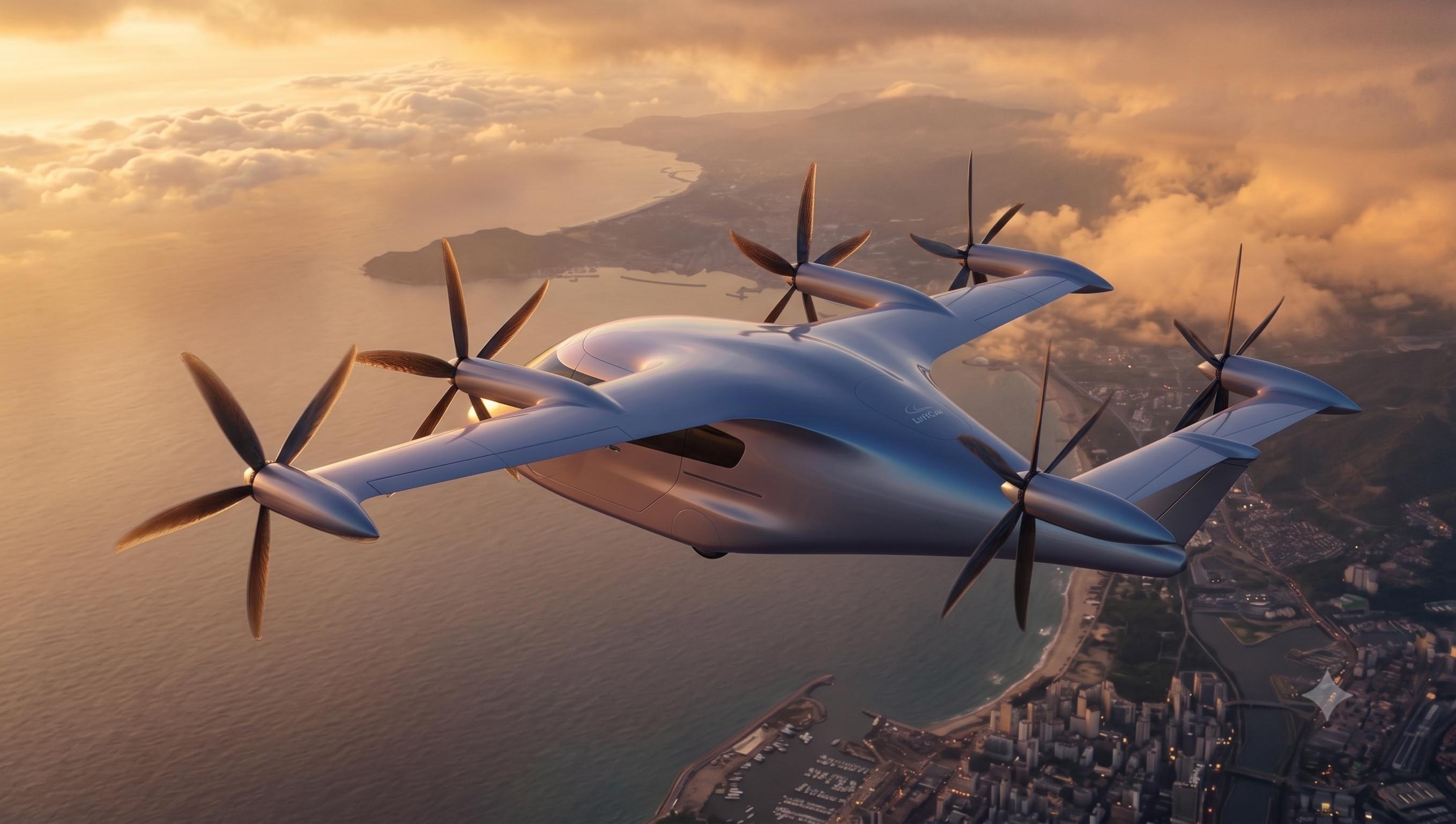 Sid eVTOL air vehicle in flight over the coast